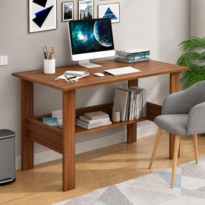 Lukzer Modern Computer Desk with Bookshelf Study Table Made with Engineered Wood (ST-005/Oak Brown)