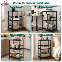 Lukzer 3-Tier Wooden Bedside Table for Bedroom & Multipurpose Open Storage Shelf (MMR-006-Black & Black)