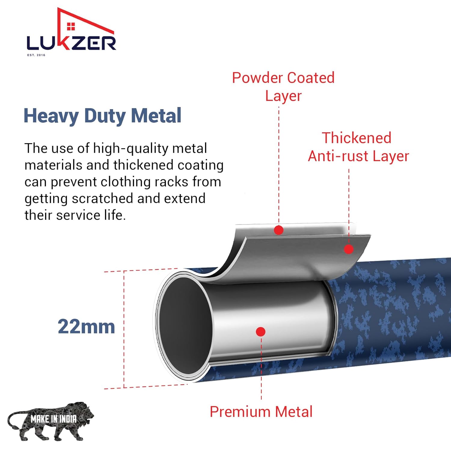 Lukzer Metal Garment Rack with Wheels & Double Bottom Storage Shelves (MGR-006/Deep Sea)