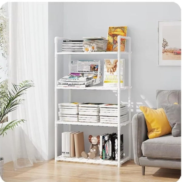 Lukzer Modular Kitchen Storage Rack Plastic & Metal Organizer (4-Tier/PMR-005/White)
