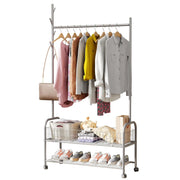 Lukzer Heavy-Duty Portable Metal Clothes Rack with Double Rod & Bottom Shelf (MGR-002/Grey)