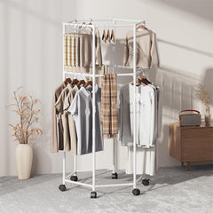 Lukzer Hexa Metal Clothes Drying Rack Laundry Organizer with Wheels (CGS-001/White)