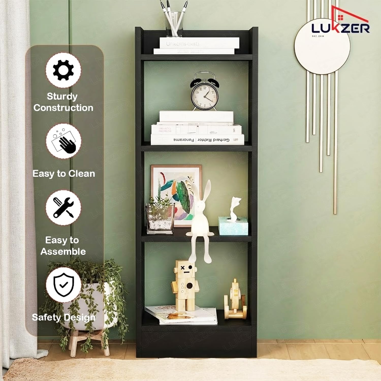 Lukzer 3 Layer Engineered Wood Multipurpose Rack Bookshelf Organizer Stand (MR-010/Black)
