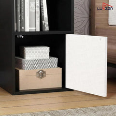 Lukzer Engineered Wood 2 Layer Storage Cabinet with Open Display Rack (MR-021/Black)