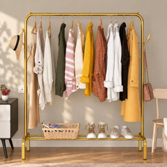 Lukzer Freestanding Metal Cloth Stand with Storage Shelf (MGS-001/Gold)
