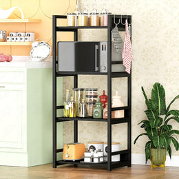 Lukzer 4-Tier Multipurpose Metal & Wood Kitchen Storage Rack (MKR-004/Black & Black)