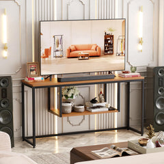 Lukzer TV Unit Stand for TVs up to 43 Inch Engineered Wood with Metal (MTU-002/Black & Oak Brown)