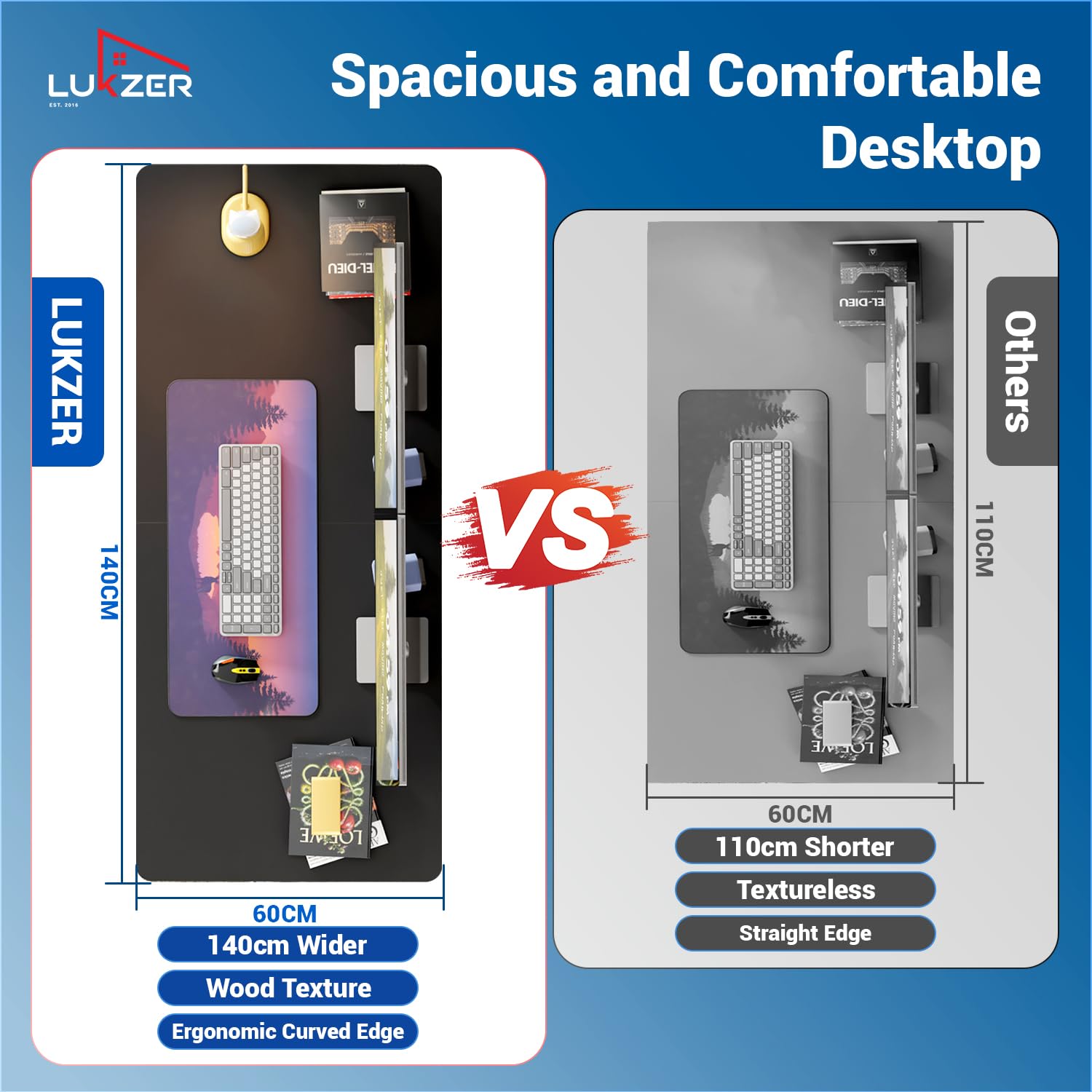 Lukzer Dual Motor Electric Height Adjustable Desk Memory Controller Standing Table EST-002/Black & Black)