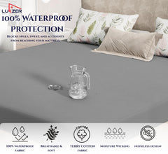 Lukzer Terry Cotton Waterproof Mattress Protector Grey (MTP-GR-001)