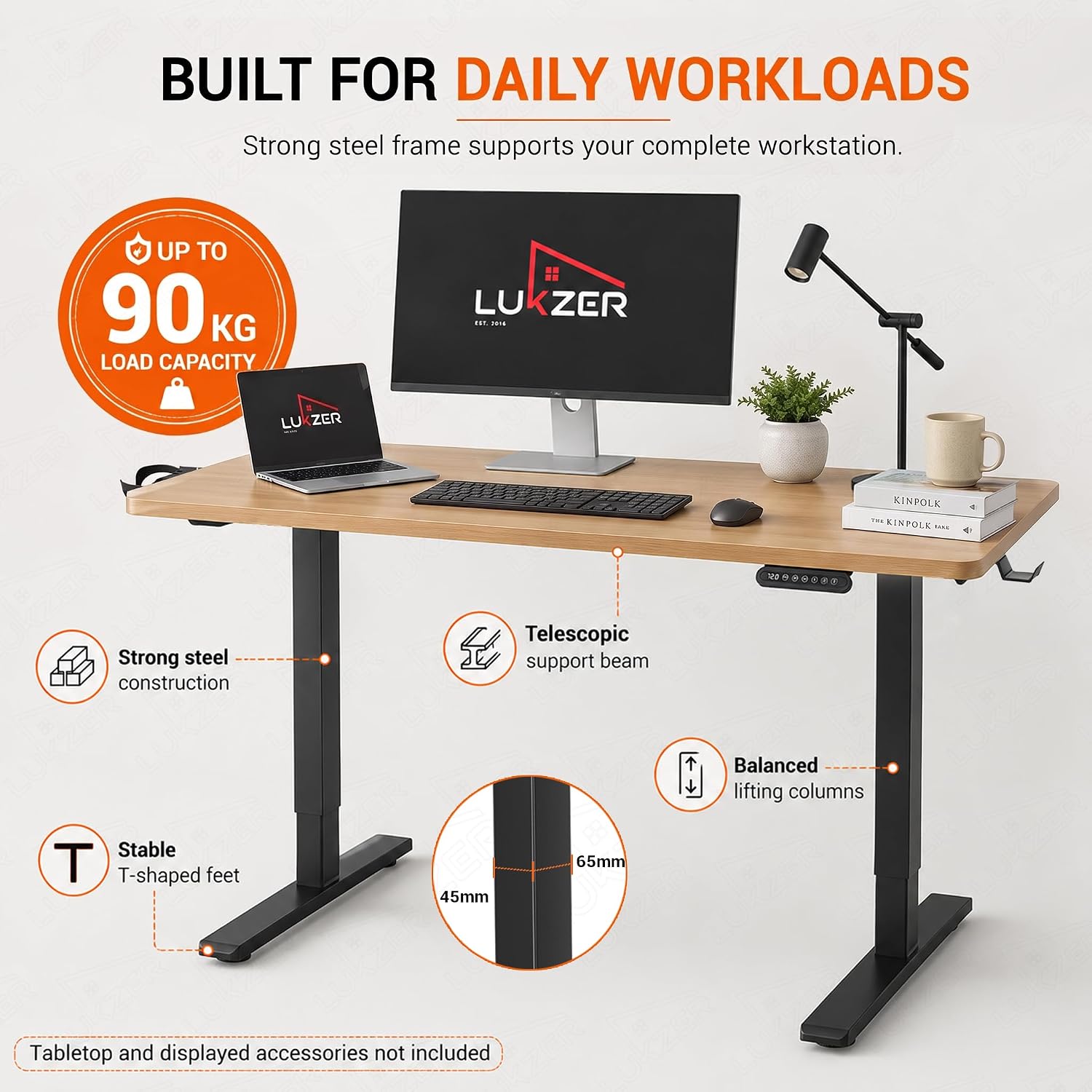 Lukzer Electric Height Adjustable Desk Frame (EST-003-F/Black)