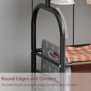 Lukzer Metal Clothes Rail Stand with Leather Storage Bin & Wheels (MGR-009/Black)