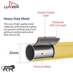Lukzer Metal Garment Rack with Wheels & Double Bottom Storage Shelves (MGR-006/Gold)