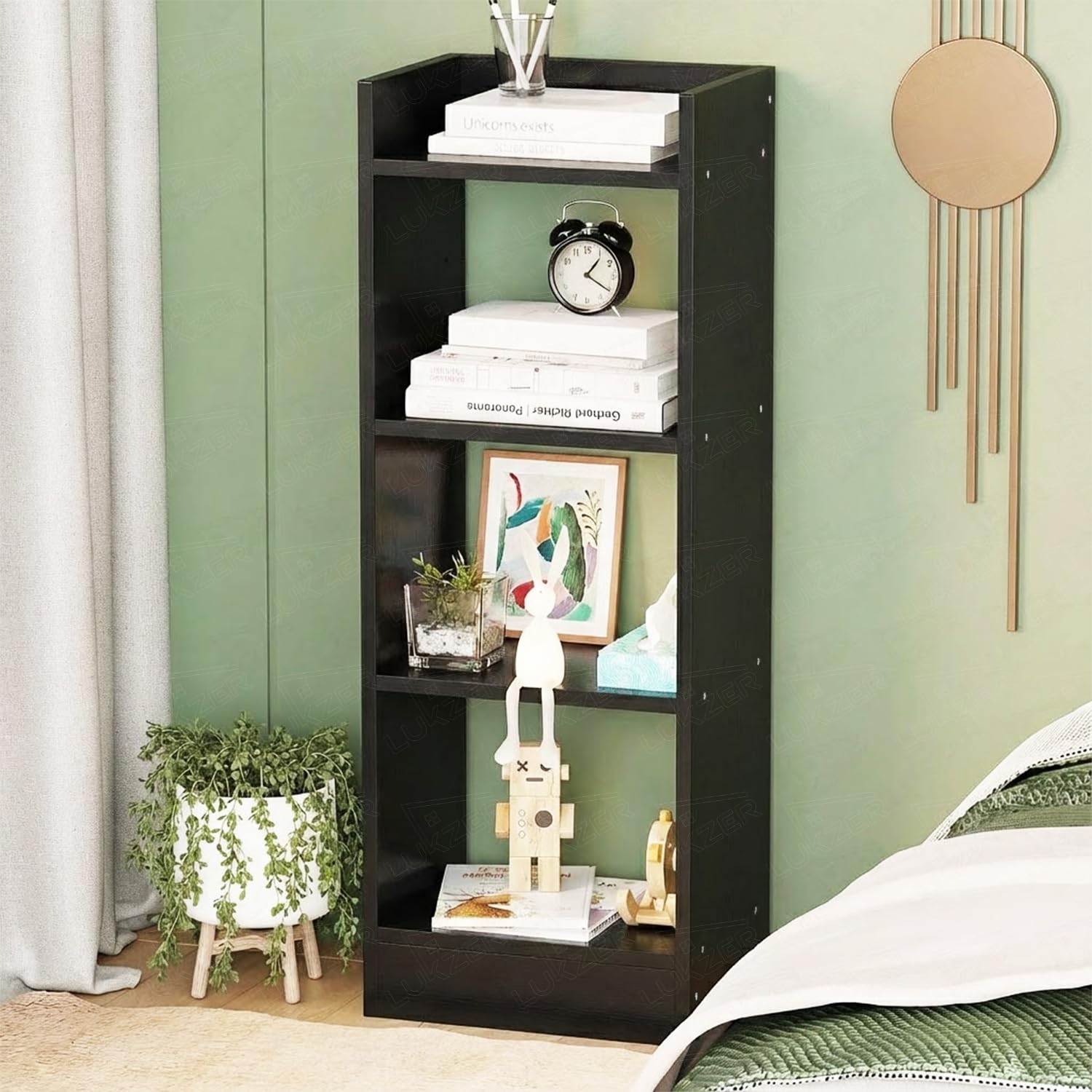 Lukzer 3 Layer Engineered Wood Multipurpose Rack Bookshelf Organizer Stand (MR-010/Black)
