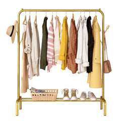 Lukzer Freestanding Metal Cloth Stand with Storage Shelf (MGS-001/Gold)