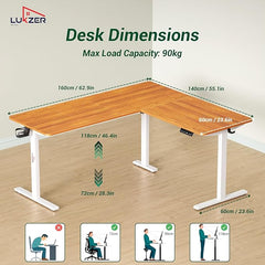 Lukzer Electric Height Adjustable Desk with USB & Type-C Study Table (EST-001/UC-White & Oak Brown) 3-Years Warranty