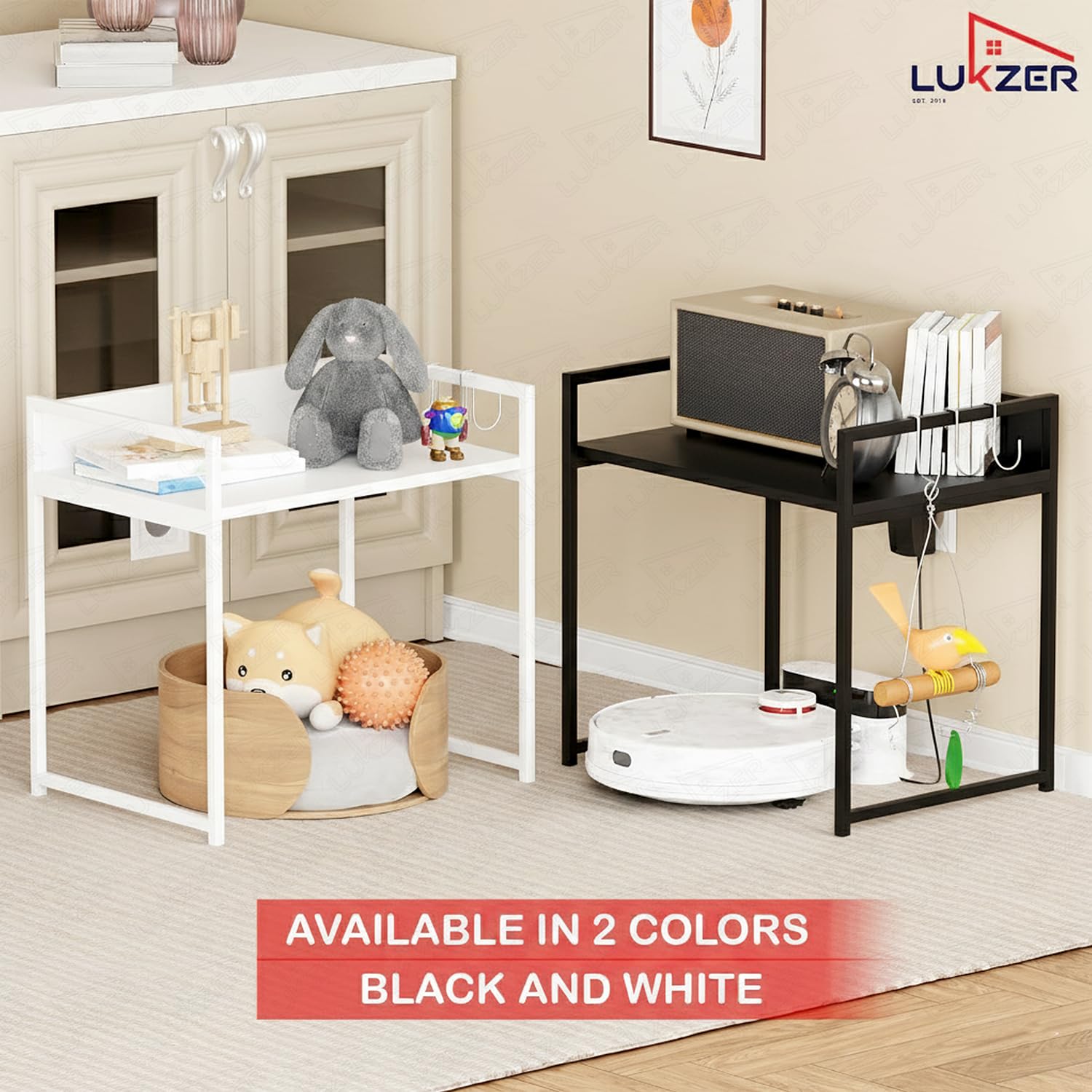 Lukzer 1-Tier Multipurpose Metal & Wood Kitchen Storage Rack (MKR-001/Black with Black)
