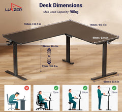 Lukzer L-Shape Electric Height Adjustable Study Desk (EST-001/Black & Black) 3-Years Warranty