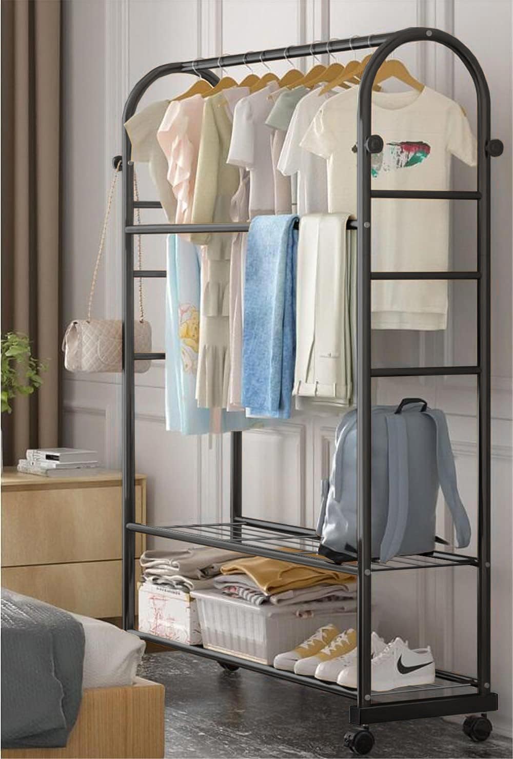 Lukzer Multifunctional Metal Garment Rack – A-Shape, 35x120x168cm (Gold/Black/White)