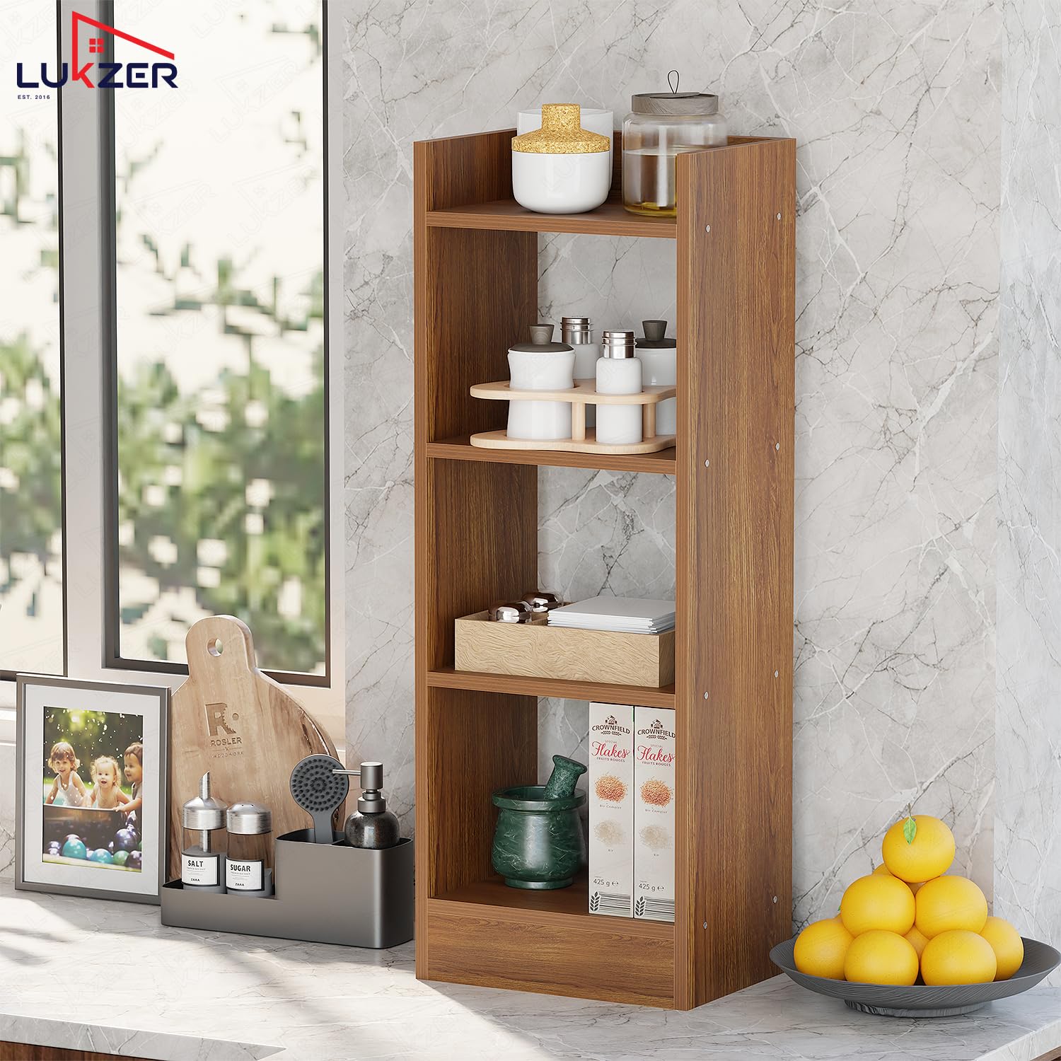 Lukzer 3 Layer Engineered Wood Multipurpose Rack Bookshelf Organizer Stand (MR-010/Oak Brown)