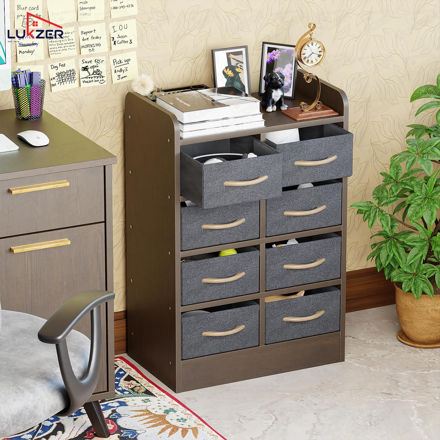 Lukzer 8 Drawer Engineered Wood Storage Organizer Cabinet with Fabric Bins (MR-028/Wenge)