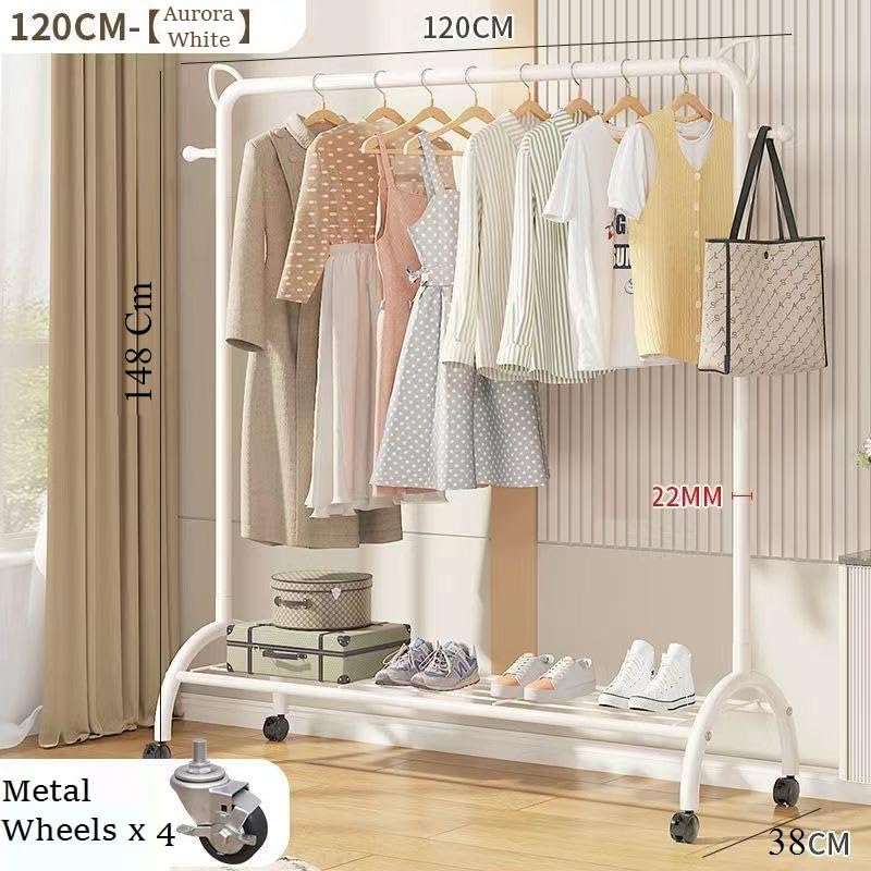 Multi-Functional Cloth Rack Stand with Bottom Shelves &amp; Wheels | (Cat Ear Design/148x120x38cms)