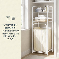 Lukzer Laundry Basket with 2-Tier Metal Storage Shelves & Detachable Fabric Hamper (White)