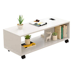 Lukzer Engineered Wood Center Table with Wheels Open Storage Organizer (CT-003/White)
