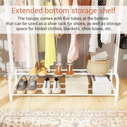 Lukzer Metal Cloth Stand with 2 Hanging Rods & Dual Storage Shelves (MGS-003/White)