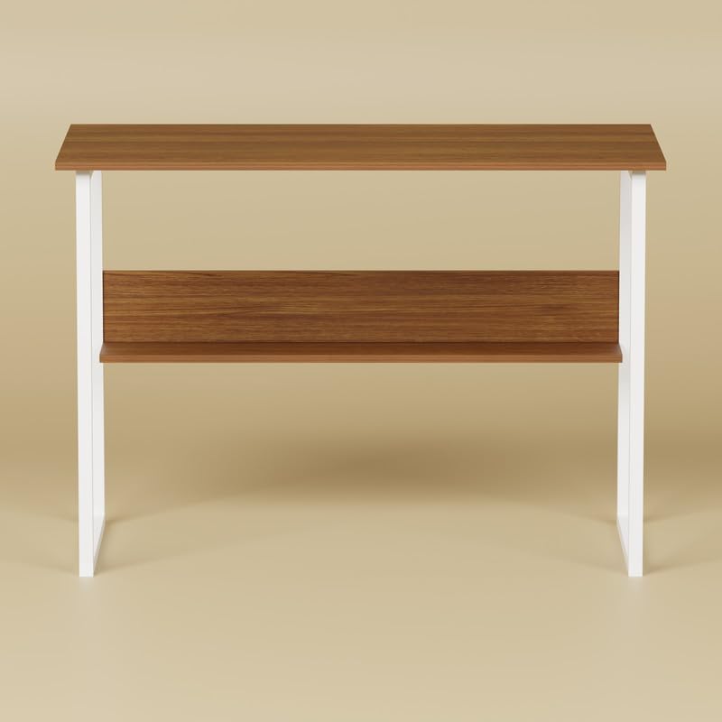 Lukzer Engineered Wood Office & Study Table with Open Bookshelf & Organiser (MST-005/Oak Brown)