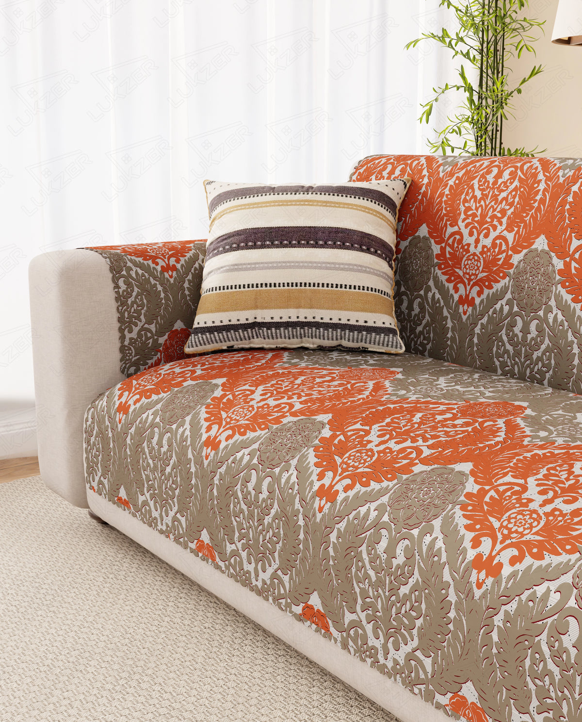Lukzer Quilted Reversible Royal Petals Sofa Mat with WaveEdge Ultrasonic Cut (WITH BACK & HAND REST) - SC-219-01WB