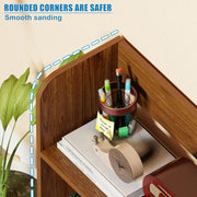 Lukzer 3‑Layer Rounded Edges Engineered Wood Open Rack Cabinet Bookshelf (MR‑016/Oak Brown)