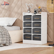 Lukzer 8 Drawer Engineered Wood Storage Organizer Cabinet with Fabric Bins (MR-028/White)