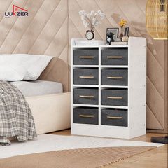 Lukzer 8 Drawer Engineered Wood Storage Organizer Cabinet with Fabric Bins (MR-028/White)