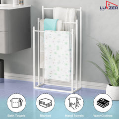 Lukzer Freestanding Sturdy Metal 3-Bar Towel Hanging Stand (MGS-007/White)