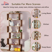 Lukzer 6-Layer S-Shaped Ladder Engineered Wood Open Bookshelf Rack (MR-002, Oak Brown)