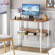 Lukzer Engineered Wood Office & Study Table with Open Bookshelf & Organiser (MST-004/Oak Brown)
