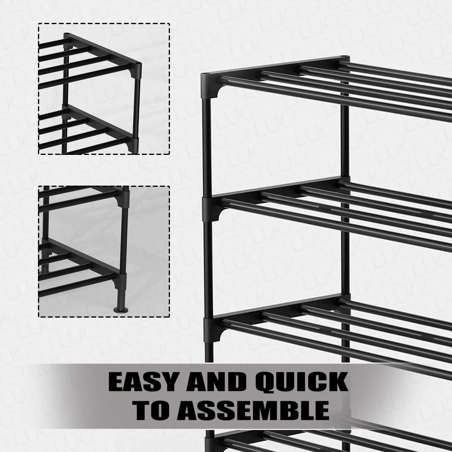 Lukzer Easy DIY Metal & Plastic Bookshelf/Storage Organizer – Black & Silver (3/4/5/6 Layers)