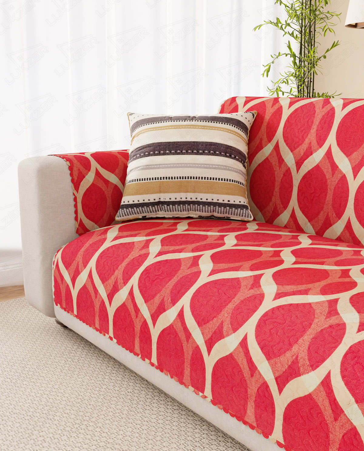 Lukzer Quilted Reversible Dessert Jewel Sofa Mat with WaveEdge Ultrasonic Cut (WITH BACK & HAND REST) - SC-202-01WB