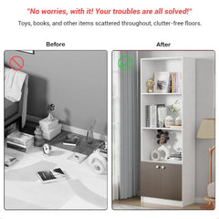 Lukzer 4-Layer Engineered Wood Bookshelf with Door | Multipurpose Rack (MR-020/White)