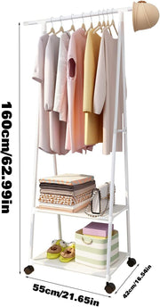 Lukzer A- Shape Metal Multipurpose Garment Rack with 2 Bottom Shelves White