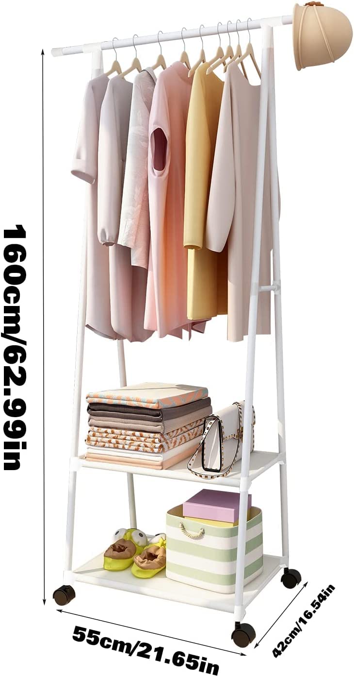 Lukzer A- Shape Metal Multipurpose Garment Rack with 2 Bottom Shelves White