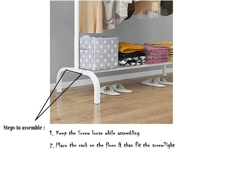 Lukzer Freestanding Metal Cloth Stand with Storage Shelf (MGS-001/White)