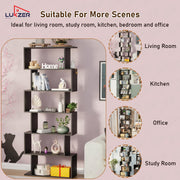 Lukzer 6-Layer S-Shaped Ladder Engineered Wood Open Bookshelf Rack (MR-002, Black)
