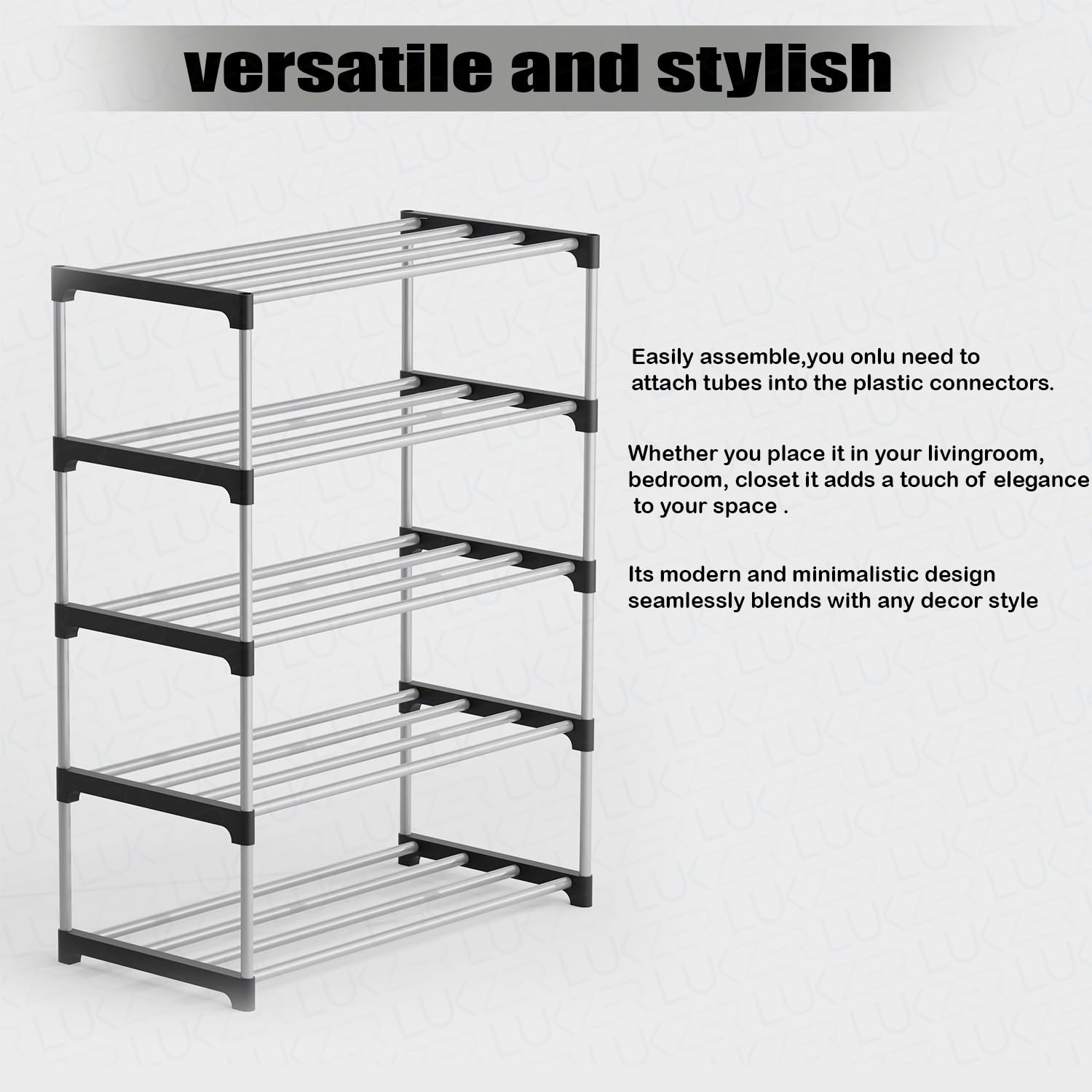 Lukzer Easy DIY Metal & Plastic Bookshelf/Storage Organizer – Black & Silver (3/4/5/6 Layers)