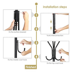 Lukzer 8-Hook Freestanding Metal Coat Stand – Stylish & Durable (Blue/White/Black, 170x42cm