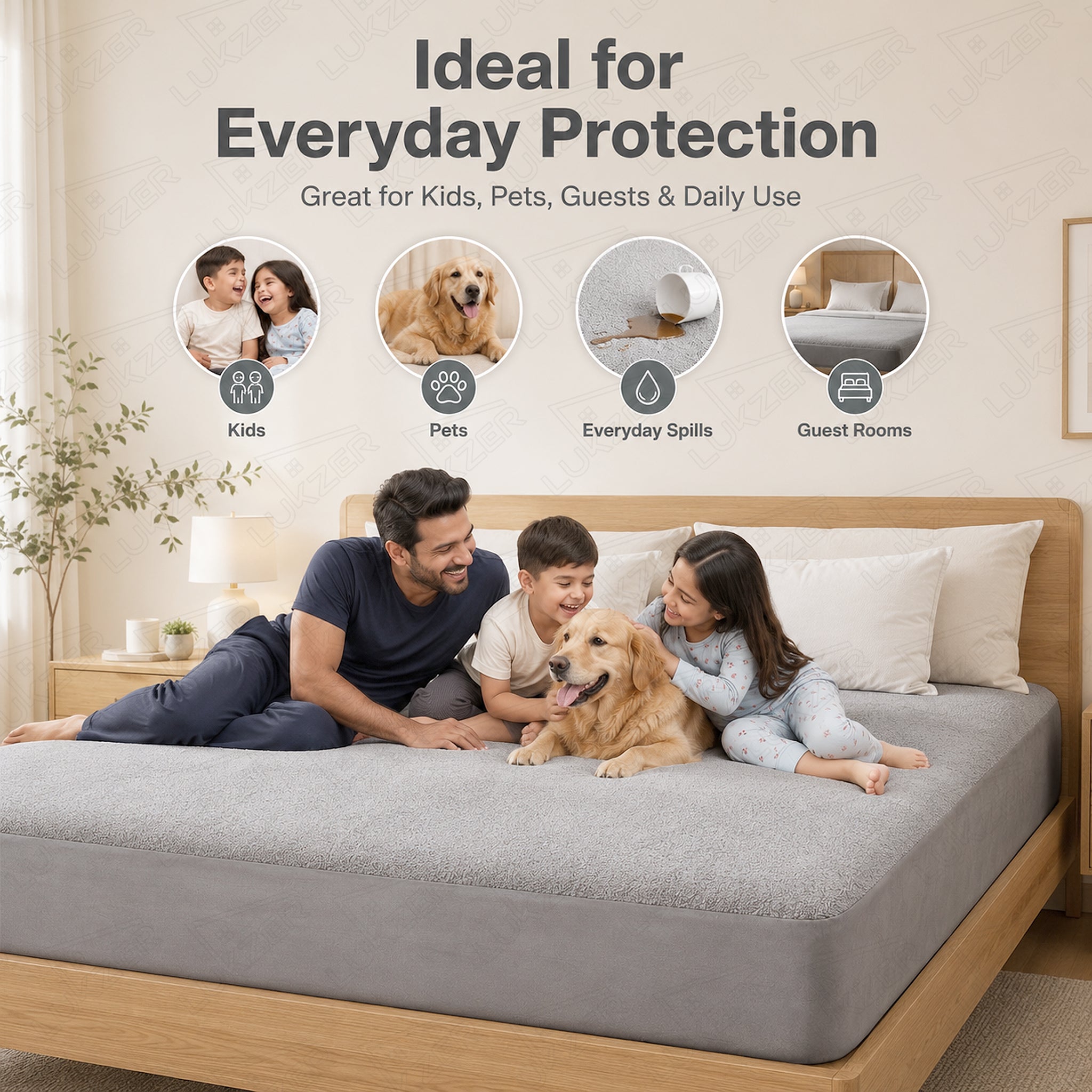 Lukzer Terry Cotton Waterproof Mattress Protector Grey (MTP-GR-001)