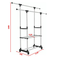 Lukzer Premium Stainless Steel Cloth Drying Stand – Double Rod & 2 Bottom Shelves