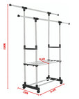 Premium Double Rod Cloth Drying Stand with 2 Bottom Shelf | (Stainless Steel & Plastic)