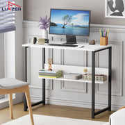 Lukzer Engineered Wood Office & Study Table with Open Bookshelf & Storage Organiser (MST-004/White)