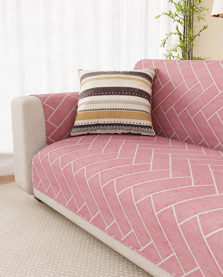 Lukzer Quilted Reversible Brick Bloom Sofa Mat with WaveEdge Ultrasonic Cut (WITH BACK & HAND REST) - SC-201-01WB